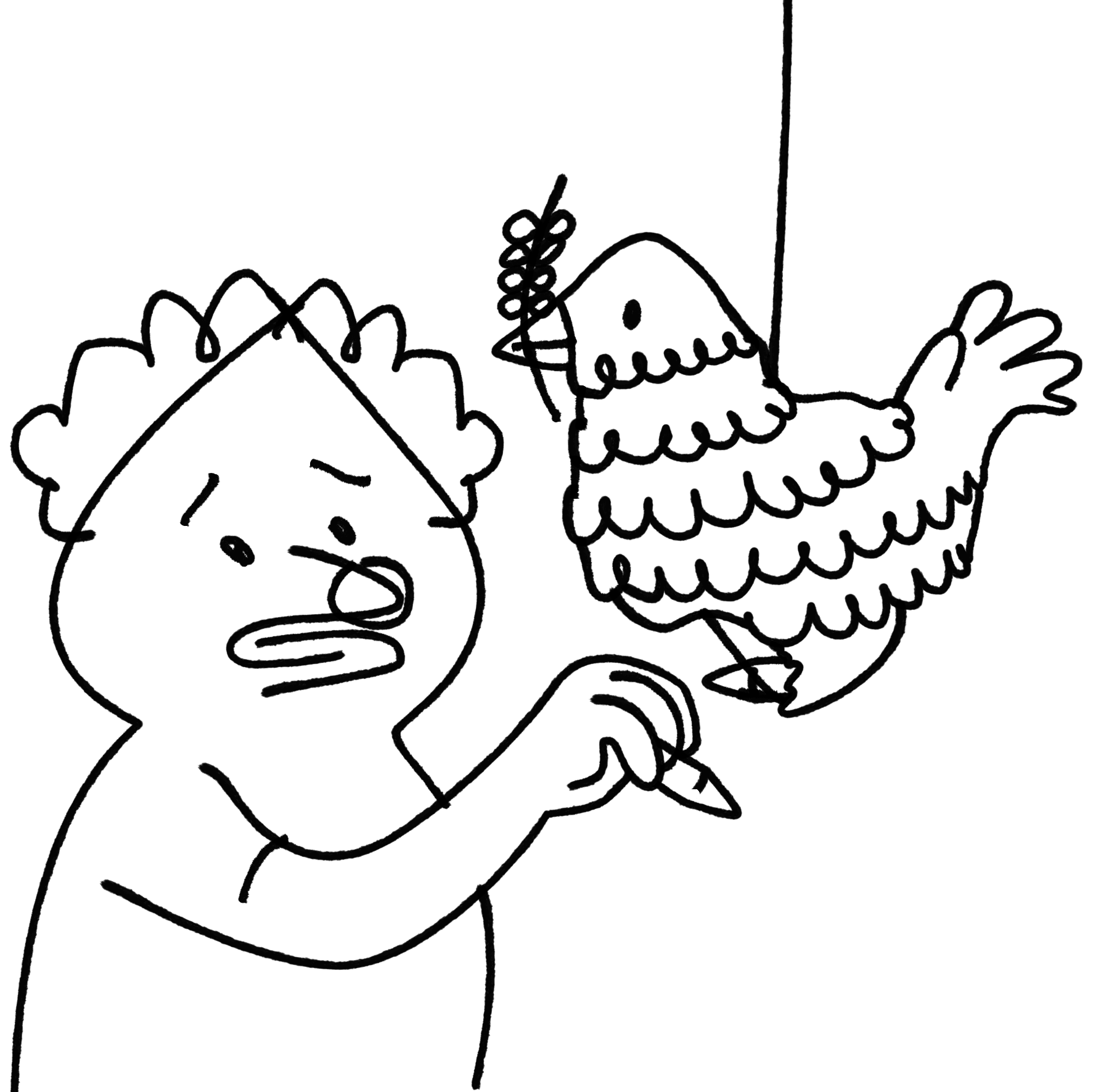 A figure painting a bird piñata