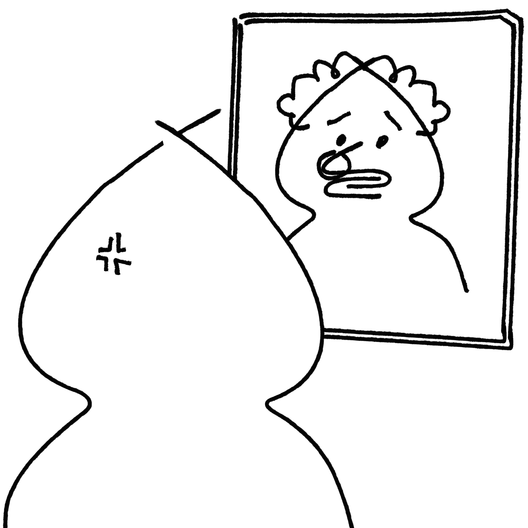 A figure facing a framed portrait